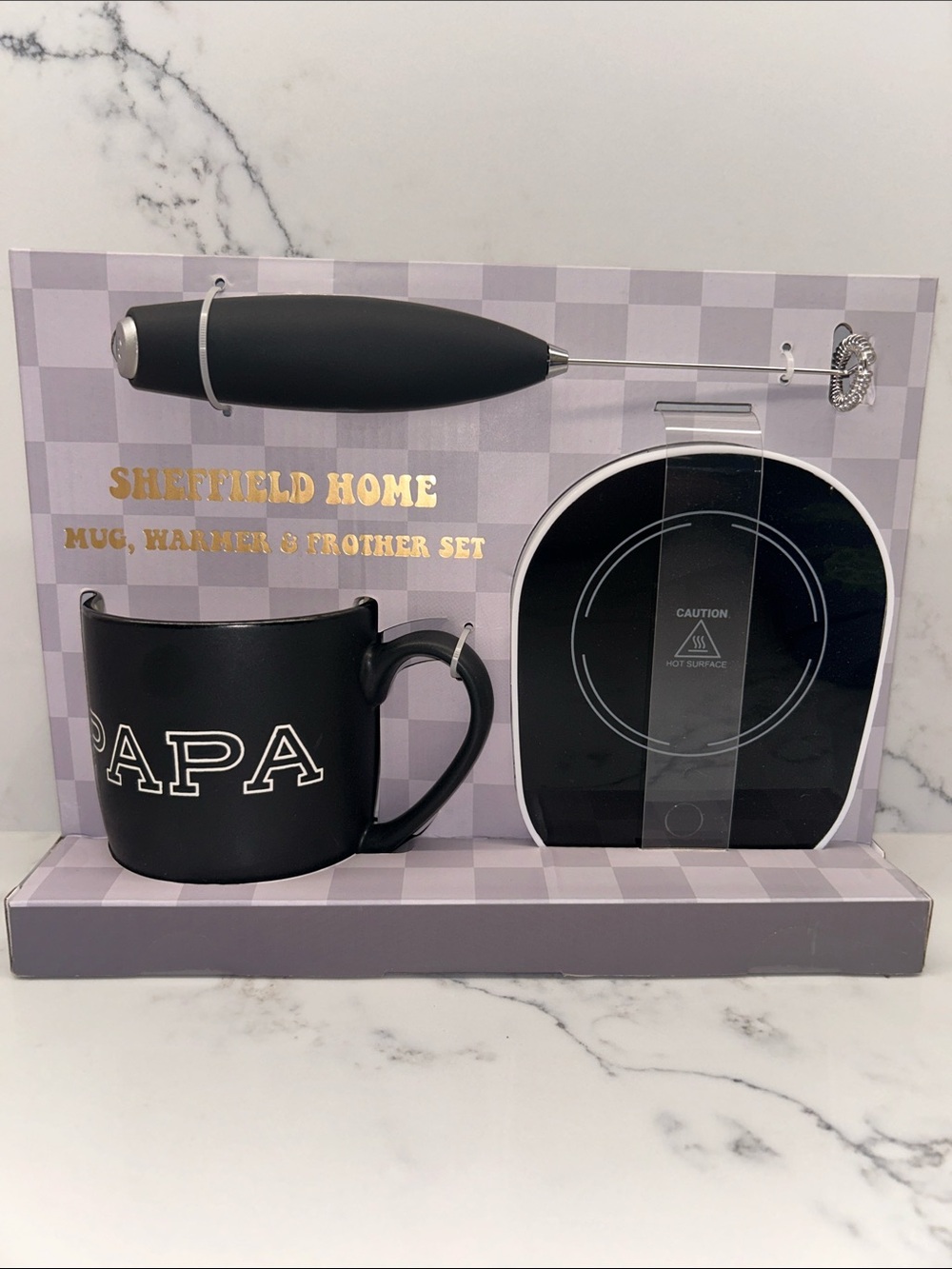Sheffield Home Black 'PAPA' Mug with Electric Warmer & Frother Set